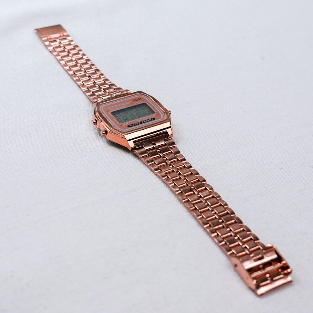y2k rose gold stainless steel digital watch — pink 2000s retro style - Picture 4 of 12